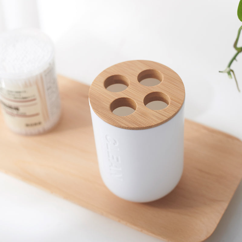 Bamboo Bathroom Toothpaste Holder and Cup Set