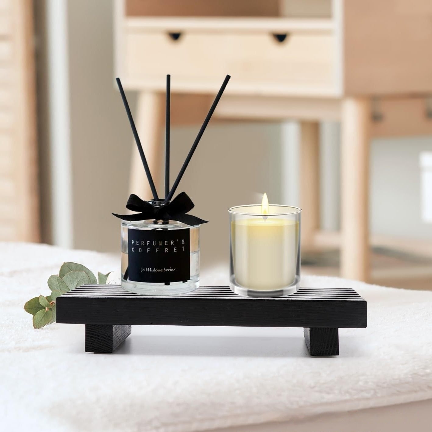 Wooden Bathroom Decor Soap & Candle Holder Rack