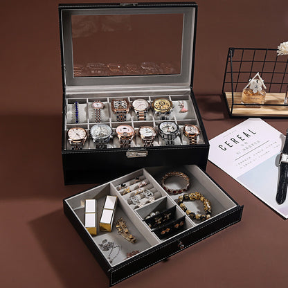 Double Layer Jewelry and Watch Box with Open Window