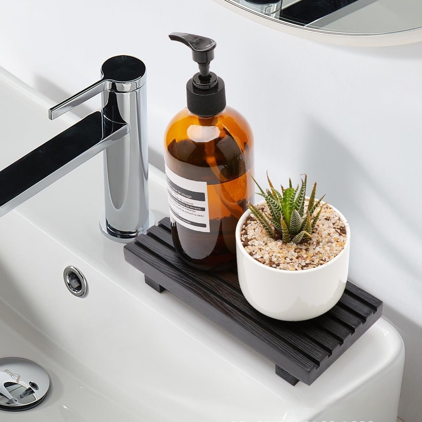 Wooden Bathroom Decor Soap & Candle Holder Rack