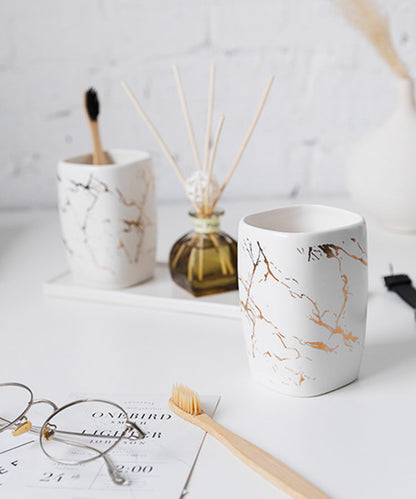 Marble Striped Ceramic Toothbrush Holder for Bathroom